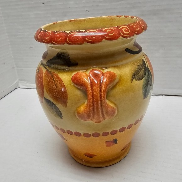 Italica ARS Hand Painted Pottery Ceramic warm orange Fruit Peach Vase Italy - Picture 4 of 16